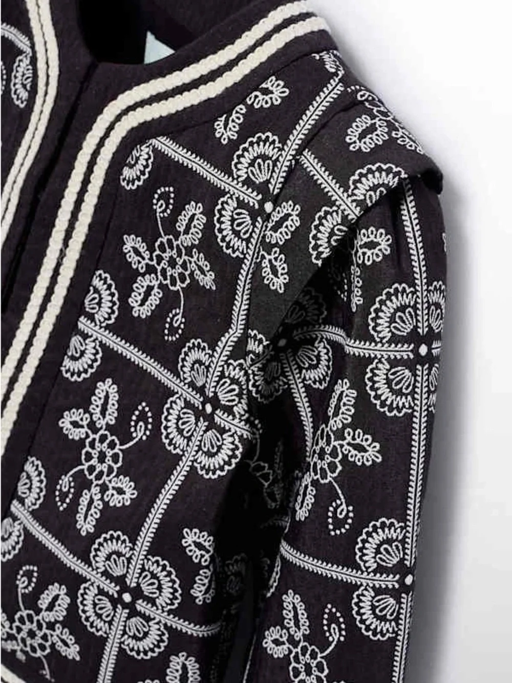 Girls Black & White Embroidered Knit Two-Piece Set